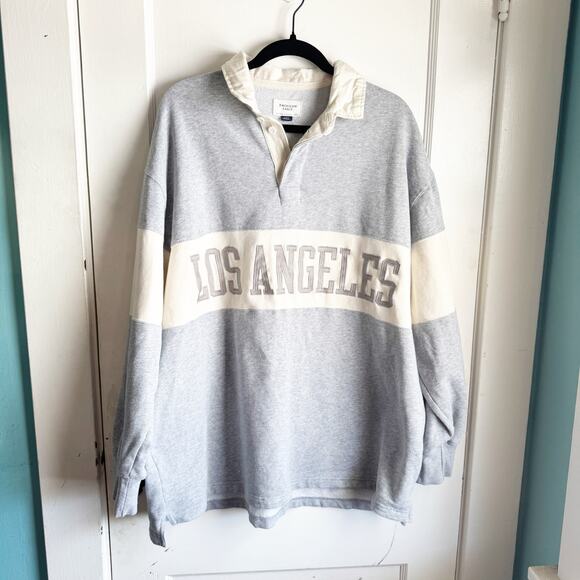 American Eagle AE Fleece Oversized Collared Los Angeles SPELLOUT Sweatshirt L - Picture 1 of 11